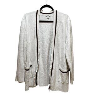 J. CREW Cardigan Open Front Sweater Coat White Tipped in Brown